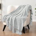 thumbnail image 4 of PAVILIA Light Gray Chenille Throw Blanket for Couch, Soft Grey Knit Blanket with Tassel Fringe, Woven Chenille Knitted Decorative Blanket for Sofa Bed Living Room, Decor Gift, 50x60, 4 of 8