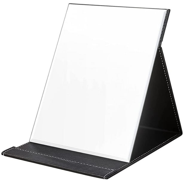 Makeup Mirror Portable Standing Folding PU Mirror with Stand Black