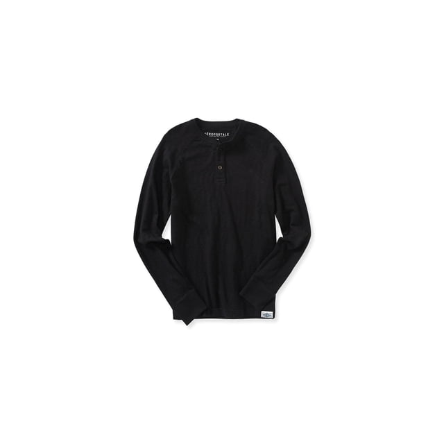 Aeropostale - Camiseta henley de color sólido para hombre, color negro, grande Aeropostale henley