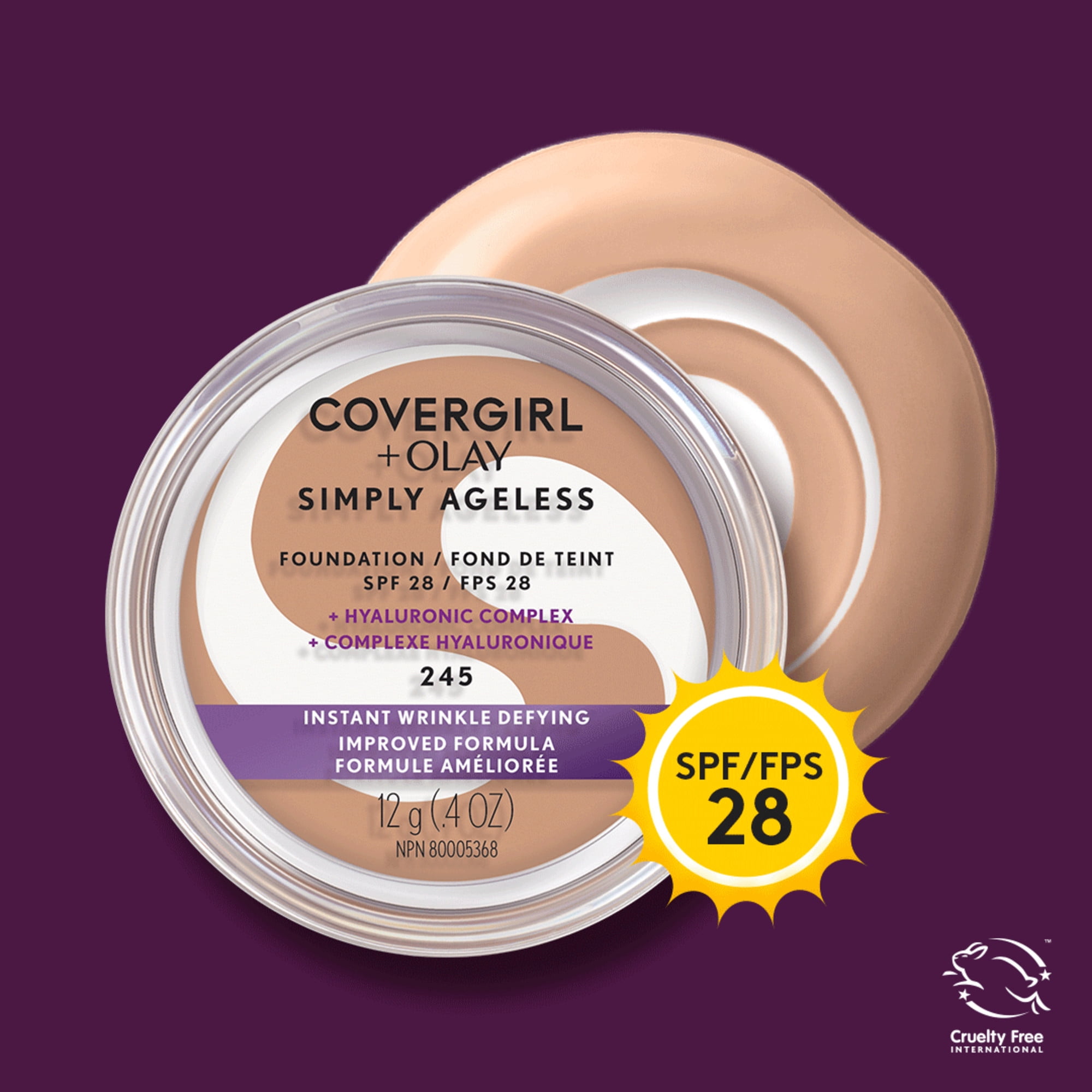 COVERGIRL Simply Ageless Instant Wrinkle Defying Foundation with Hyaluronic Complex, Vitamin C, and Niacinamide - SPF 28, 100% Cruelty-Free