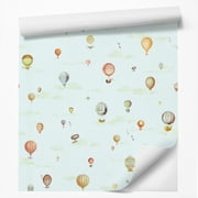 Americanflat 18' L x 24" W Peel & Stick Wallpaper Roll - Blue Hot Air Balloons by DecoWorks