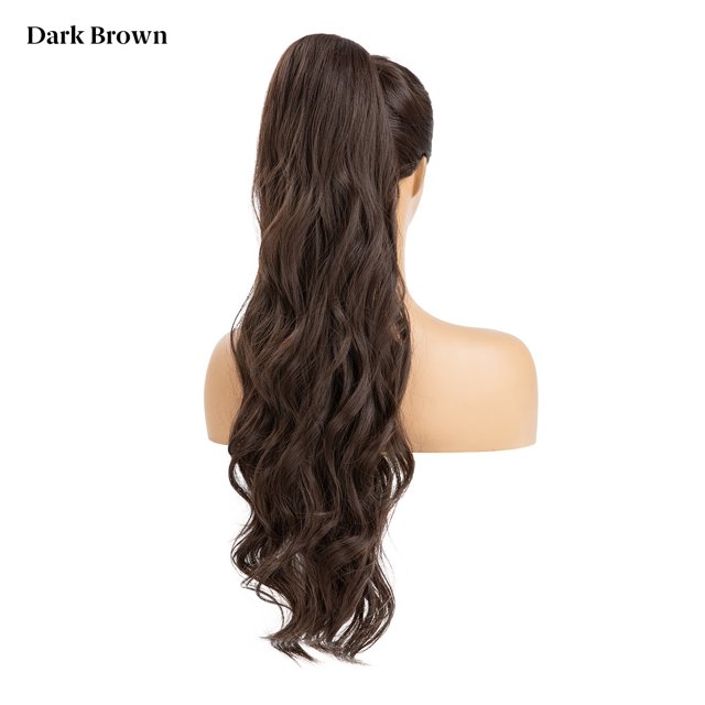 Xiao Hua Extensión de cola de caballo - Extensiones de cabello ondulado marrón oscuro de 66,04 cm, extensiones de cabello sintético de aspecto natural resistentes al calor, 1 unidad.