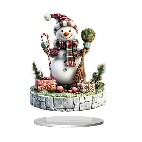 A Winter Snowman Acrylic Decor With Santa Theme, Clear Material And Holiday Spirit For Desk, Office And Family Celebration, 5.9X4.3In 0.3Lb