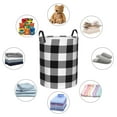 thumbnail image 6 of Haiem White And Black Plaid Leather Dirty Clothes Laundry Basket,Sturdy & Waterproof,Collapsible Round Design For Efficient Space Management,Multi-Purpose Storage Basket, 6 of 8