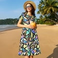 thumbnail image 4 of Vsdgher Robes Midi Maxi Décontractées en Verre Coloré pour Femmes Été 2025 Manches Courtes Col Rond Robe de Plage, 4 of 6