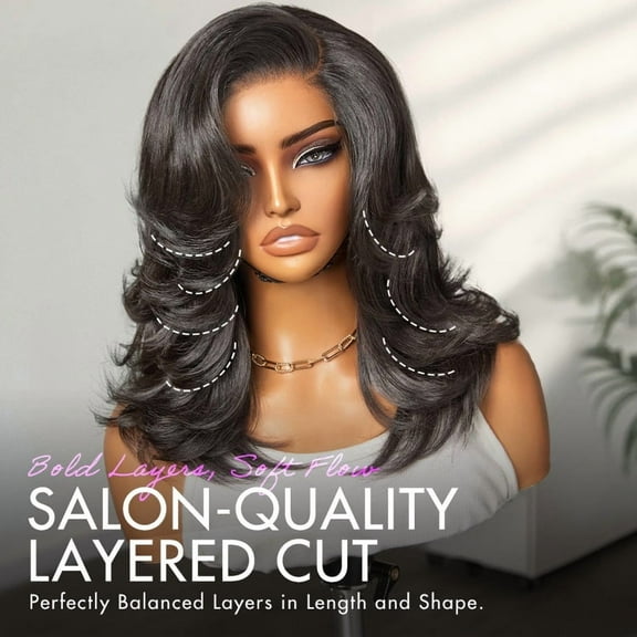 LUVME Effortlessly Chic Layered Haircut Wavy Glueless HD Minimalist Lace Short Wig