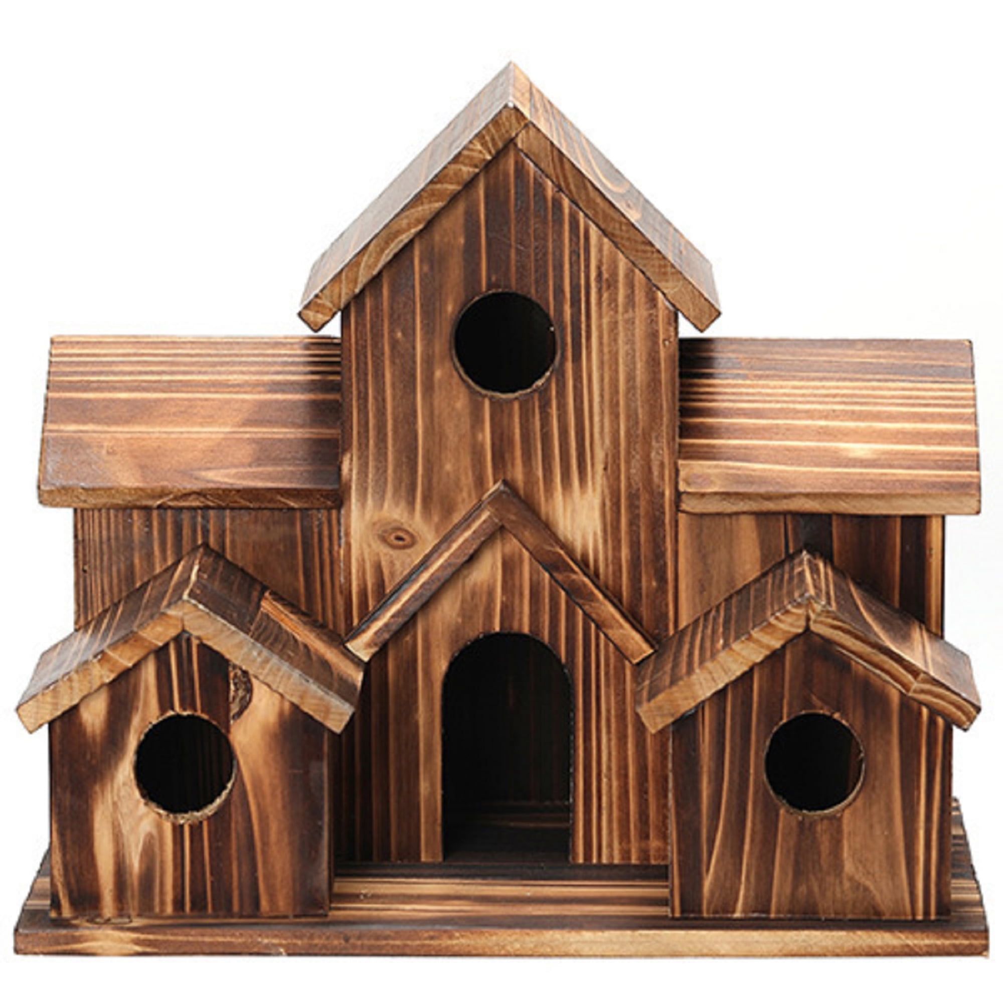 Wooden Bird House 6 Hole Handmade Natural Bird House for Outside