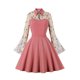 thumbnail image 1 of Vestido de Midi femenino bordado con flores, malla transparente, manga de trompeta larga, vestido con letra a, 1 of 5