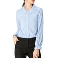 thumbnail image 6 of MODA NOVA Junior's Sweet Ruffle Peter Pan Collar Button Up Shirt Light Blue XXL, 6 of 6
