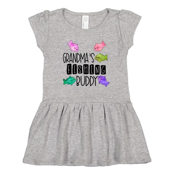 Inktastic Grandma's Fishing Buddy with Colorful Fish Girls Toddler Dress