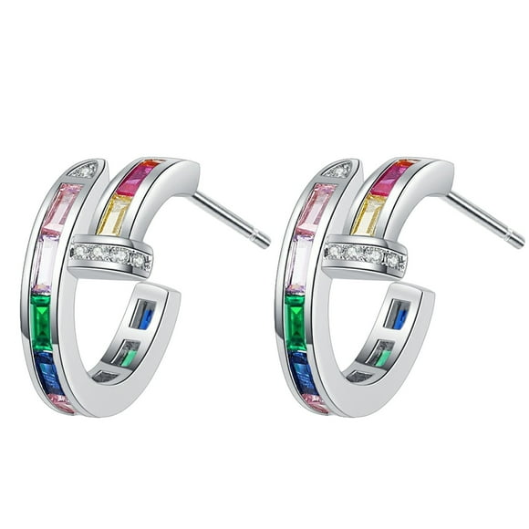 Colorful Diamond Inlaid Gem Nail Seven Rainbow Earrings Fashion Versatile Girl Cute Earrings Earrings