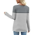 thumbnail image 4 of HOMBOM Womens T-Shirts Striped Gray Tunic Tops Crew Neck Fall Tops Relaxed Fit Long Sleeve for Ladies, 4 of 7
