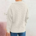 thumbnail image 5 of Women's Cable Knit Sweater V-Neck Collared Long Sleeve Pullover Top for Fall & Winter White M, 5 of 5