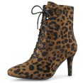 thumbnail image 1 of Botines Tacón De Aguja Punta Estrecha Cordón Arriba Cremallera Para Mujeres Leopardo 36, 1 of 7