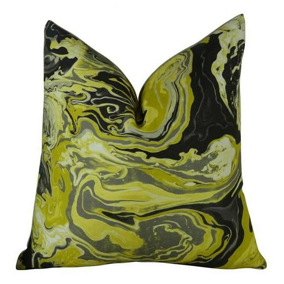 Medici Marble Ink Handmade Throw Pillow - Yellow - Gray & Black - 22 x 22 in.