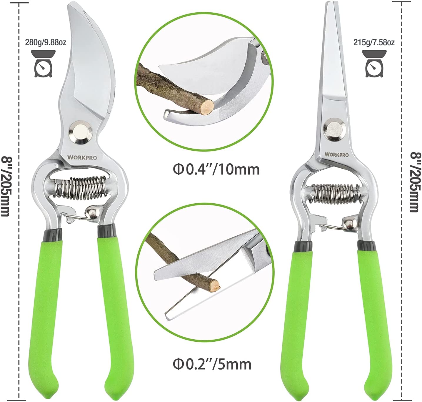 Workpro 8-Inch Bypass & Straight Blade Pruner Set photo 5