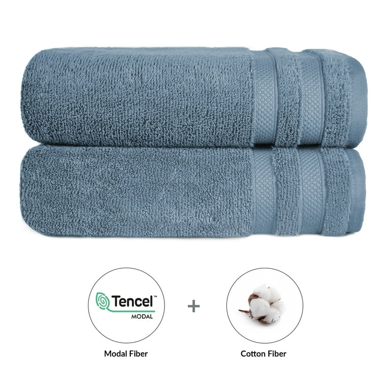 Trident I'M PLUSH 2 Piece Solid Super Absorbent, Super soft Cotton Modal  Blend Bath Towels, Dusk Blue 