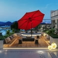 thumbnail image 3 of Solar LED 10FT Patio Umbrella – UV-Resistant Waterproof Outdoor Market Table Parasol with Tilt & Crank Handle, 8 Sturdy Ribs, for Garden, Pool, Lawn, Backyard – Color: Red, 3 of 7
