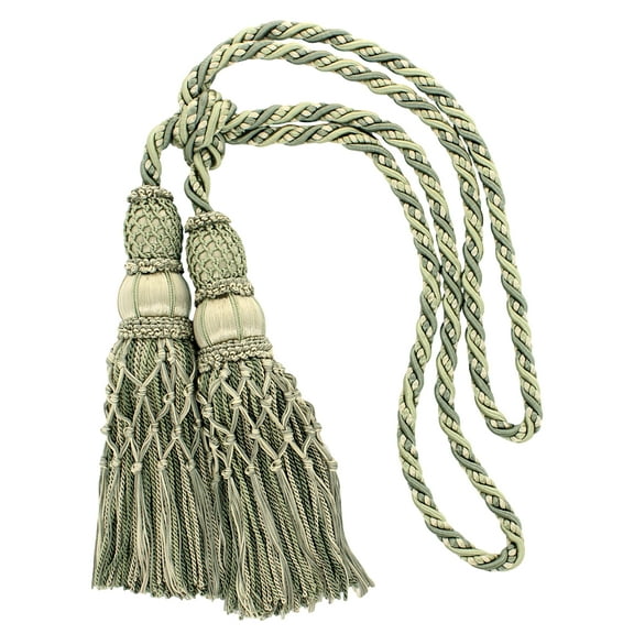 Exquisite Curtain & Drapery Double Tassel Tieback Elegantly Handcrafted to Perfection, Tassel Length 10" (25cm), 38" Spread (96.5cm) # TBEL102, Olive #EL04 (Light Beige, Olive Green) Sold Individually