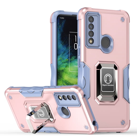 Rosebono Compatible With TCL 20 XE Case, Hybrid Metal Magnetic Support Kick Stand Protective Defender Armor Cover Case (Rose Gold)