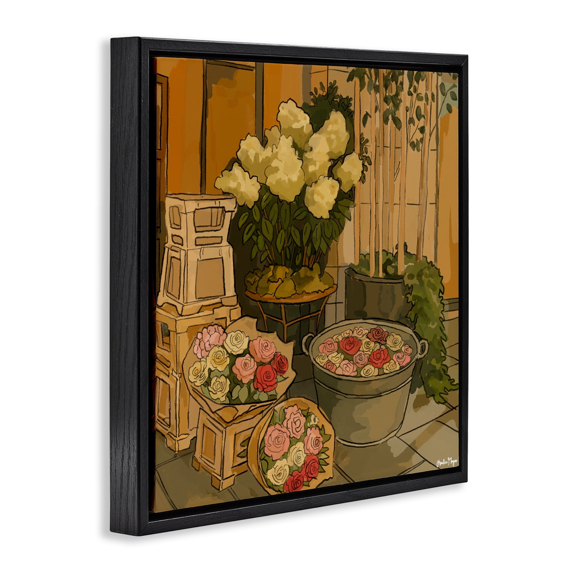 Stupell Industries London Town Flowers Black Framed Floater Canvas Wall Art, design by Amelia Noyes
