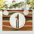 thumbnail image 3 of Orange and Teal Retro Art Placemats Set of 4, Turquoise Stripes Placemats, Washable Linen Farmhouse Placemats, Brown Table Mats for Home Kitchen Dining Party Holiday Decorations 12 X 18 Inch, 3 of 6