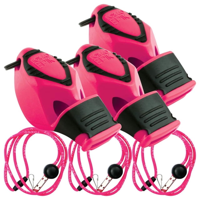 Silbatos Fox 40 EPIK CMG, paquete de 3, rosa, con cordones
