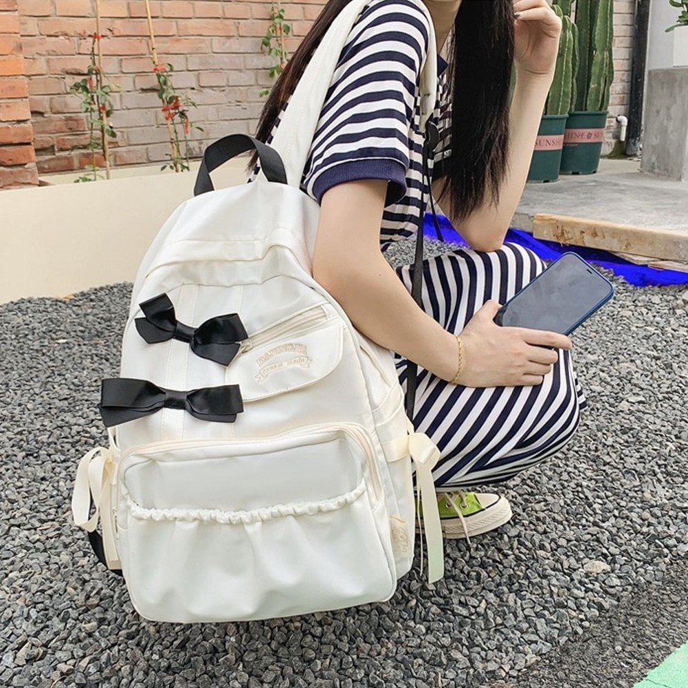 Yvsxxv Backpack, Women's Casual Bow Aesthetic Daypack, White