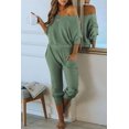 thumbnail image 4 of PRETTYGARDEN Women's 2 Piece Ribbed Tracksuit Outfits Off Shoulder Long Sleeve Pullover Lounge Pants with Pockets, 4 of 9