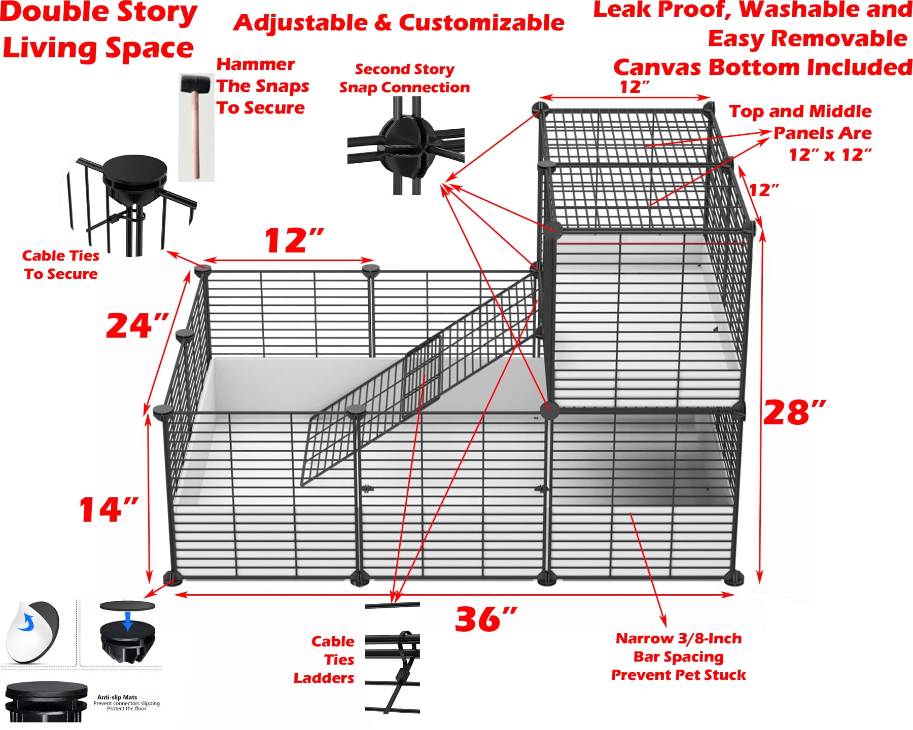 Double Tiers Extra Large 8 Square Feet Guinea Pig Habitat Yard Hamster Turtle Critters Dwarf Rabbit Hutch with Door Mouse Mice Bunny Enclosure with Waterproof Bottom Canvas