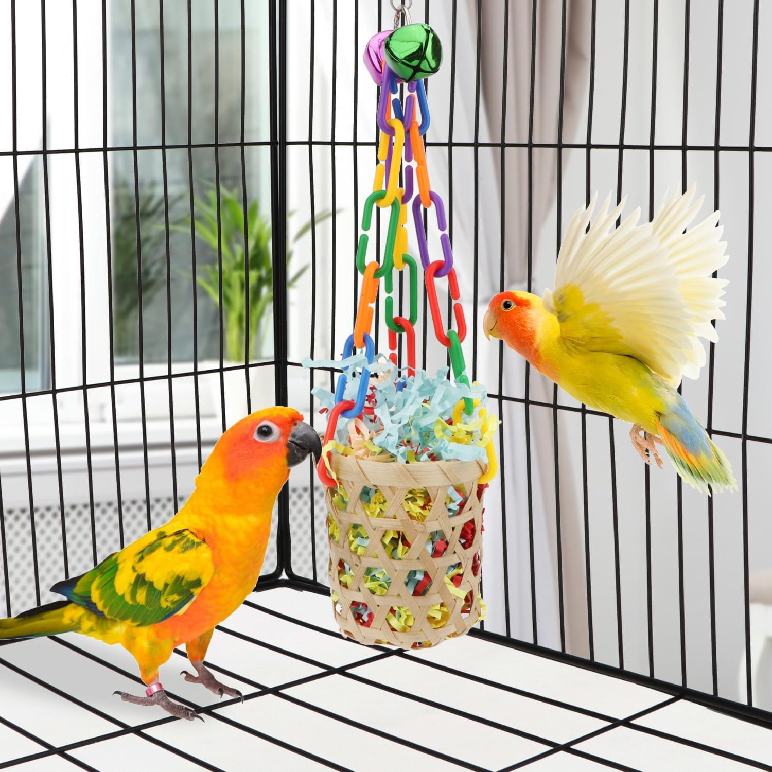 Bird Toys Colorful Shredding Crinkles Foraging Toys Natural Sola Ball for Parrots Cockatiels Conures Parakeets Budgies Senegal