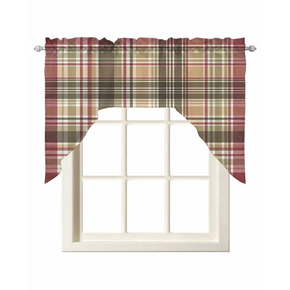 Buffalo Plaid Kitchen Swag Valances for Windows, Modern Farmhouse Colorful Checkered Swag Valances Curtains for Living Room, Rod Pocket Window Treatments for Bathroom, Bedroom, Cafe, 56"x36"