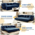thumbnail image 6 of 89" W 3-in-1 Pull-Out King Size Sofa Bed, Convertible Velvet Sleeper Couch with Chaise Lounge and Movable Ottoman, Tufted Upholstered 3-Seater Sofa for Living Room, Apartment, or Bedroom, Blue, 6 of 8