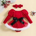 thumbnail image 4 of Odeerbi Infant Girls Fall Winter Christmas Romper Jumpsuit Baby Infant Puff Long Sleeve Tulle Dress Christmas Bubble Sleeve Frayed Mesh Skirts Infant Clothes Red, 4 of 6