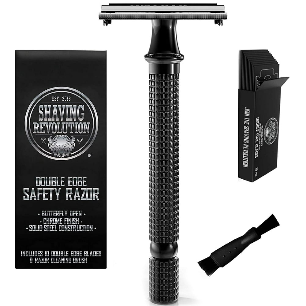 Long Handle Double Edge Safety Razor Butterfly Open Razor with 10
