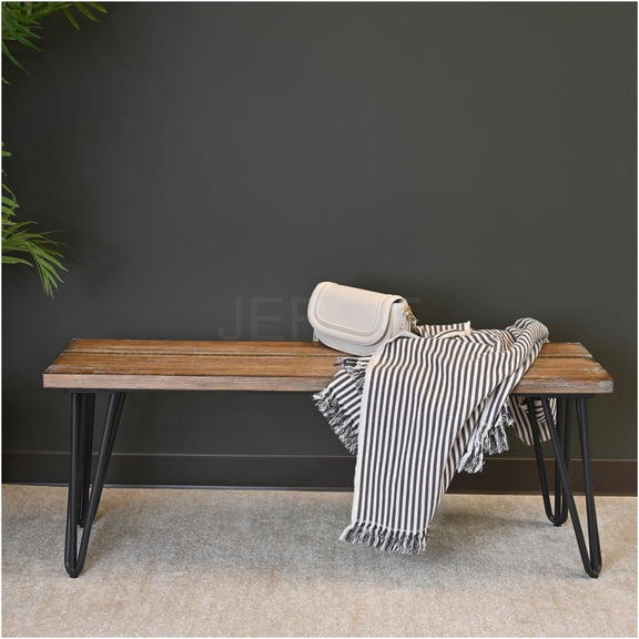 JERFIT Industrial Wood Dining Bench Rustic Dark Pine Finish