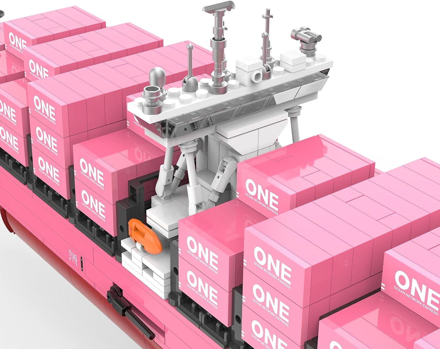 Large Cargo Ship Building Blocks Set with Pink Container, ONE Innovation Vessel Model Kit, City Freight Building Decoration, Shipping Boat Collection, Nautical Enthusiast - 1438PCS