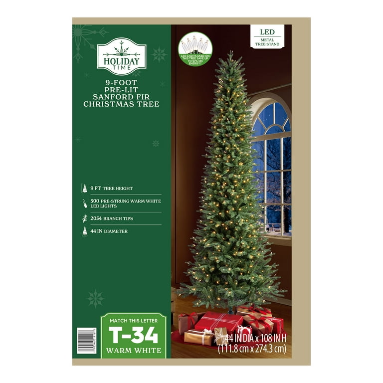 9' Pre-Lit Sanford Pencil Fir Green Artificial Christmas Tree with