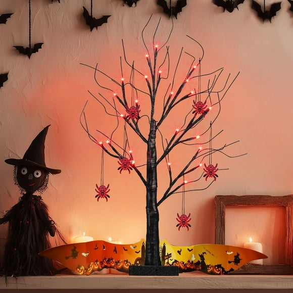 Halloween Tree, FT Spooky Tree with LED Lights and Metal Spider Ornaments, Battery Powe Tree for Halloween Decorations Indoor