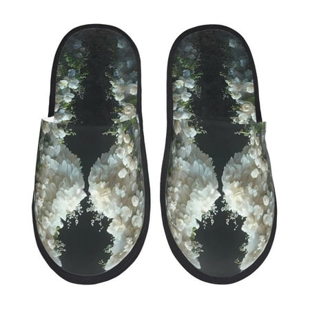 Balery Floral Angelic White Wings Slient Indoor Furry Fleece Comfort House Shoes Soft Non-Slip Home Shoes Cotton slippers House Slippers-- Medium