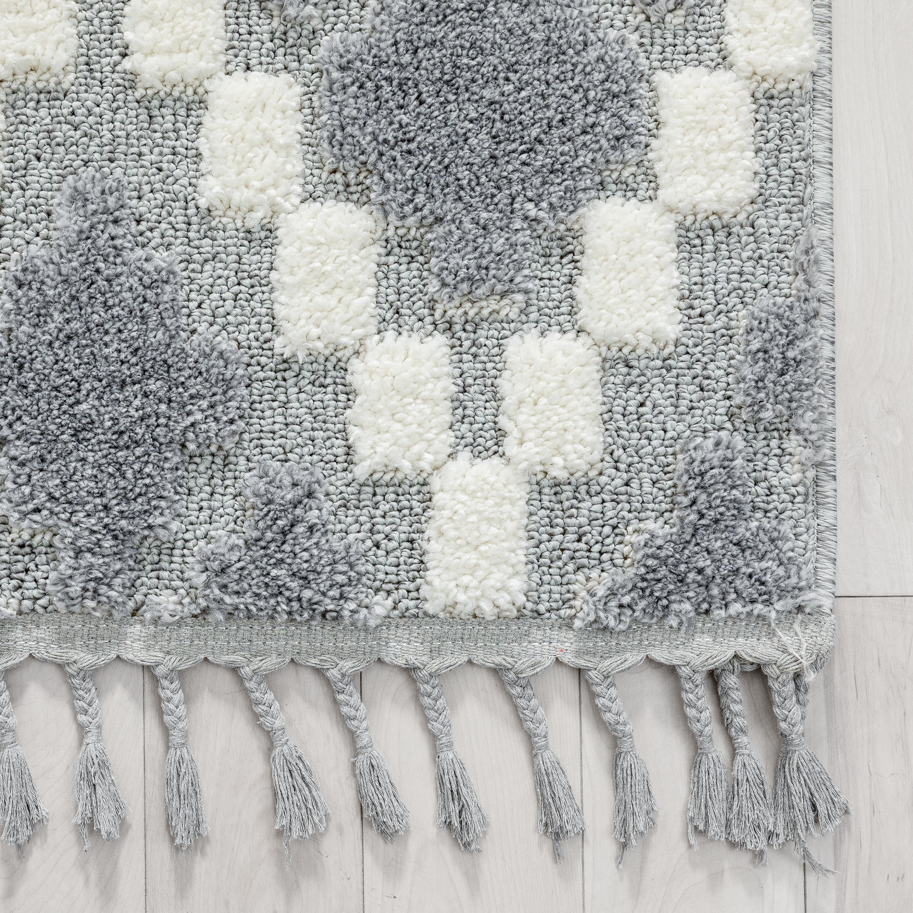 Well Woven Salem Melanie Contemporary Medallion Diamond Pattern Grey Cream High-Low Textured 7'10" x 9'10" Area Rug