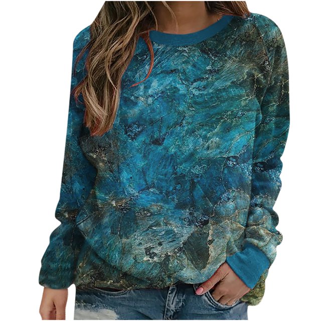 Moda mujer manga larga otoño impresión o-cuello blusa sudaderas jerseys camisas Tops Fridja fhghd1678
