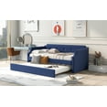 thumbnail image 3 of Harper & Bright Designs Twin Size Upholstered Daybed with Trundle and Button Tufted Backrest, Linen Sofa Bed with Nailhead Trim, Blue, 3 of 17