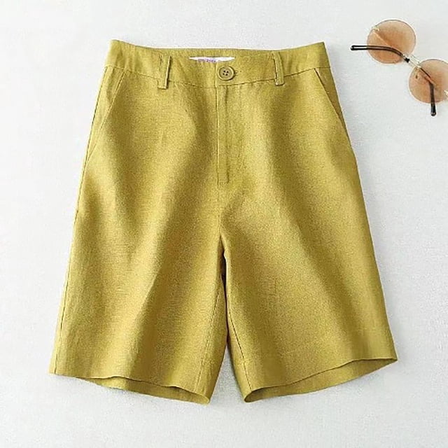 MKLEKYY Pantalones Cortos De Mezclilla Para Mujer, Elásticos, Transpirables, Sueltos Y De Lino, De Media Longitud, Pantalones Cortos Para Mujer Con Bolsillo