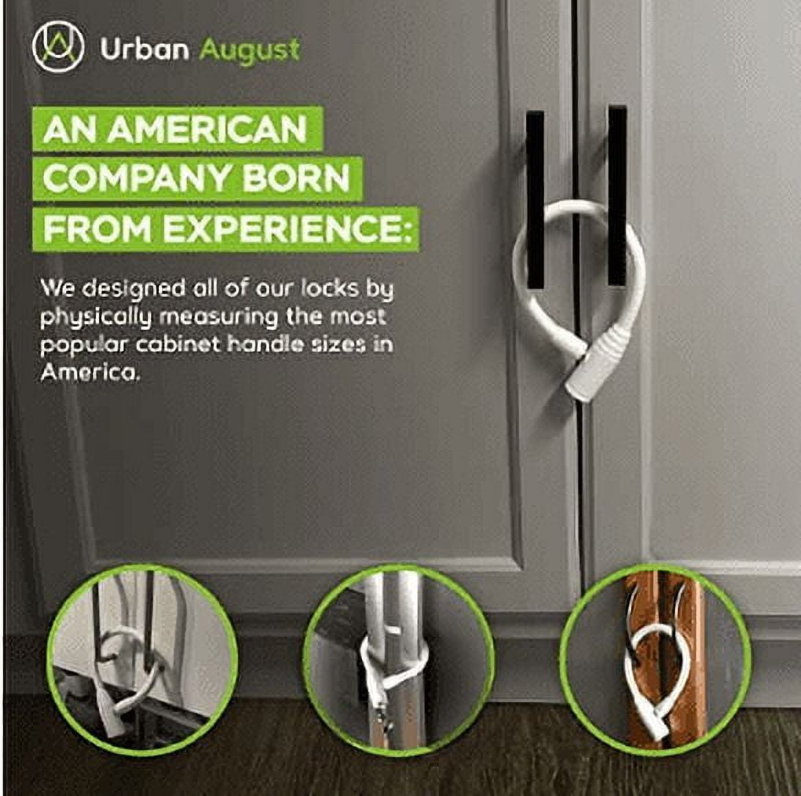 Urban August Fridge & Cabinet Cable Lock with Keys for Kids & Adults (Small, White - 2 Pack)