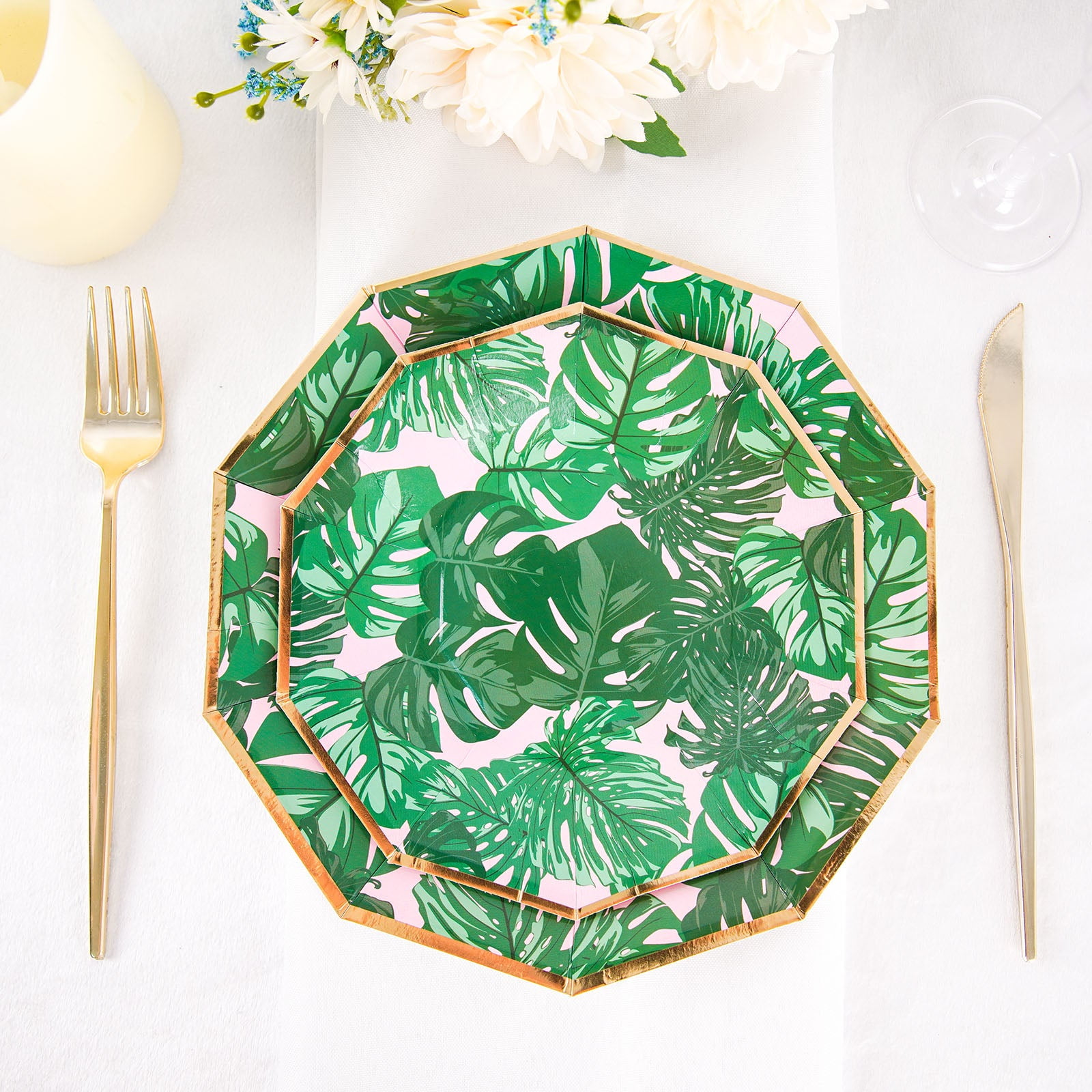 Efavormart 25 Pack | 7" Green Leaf Decagon Dessert Paper Plates, Appetizer Plates, Disposable ...