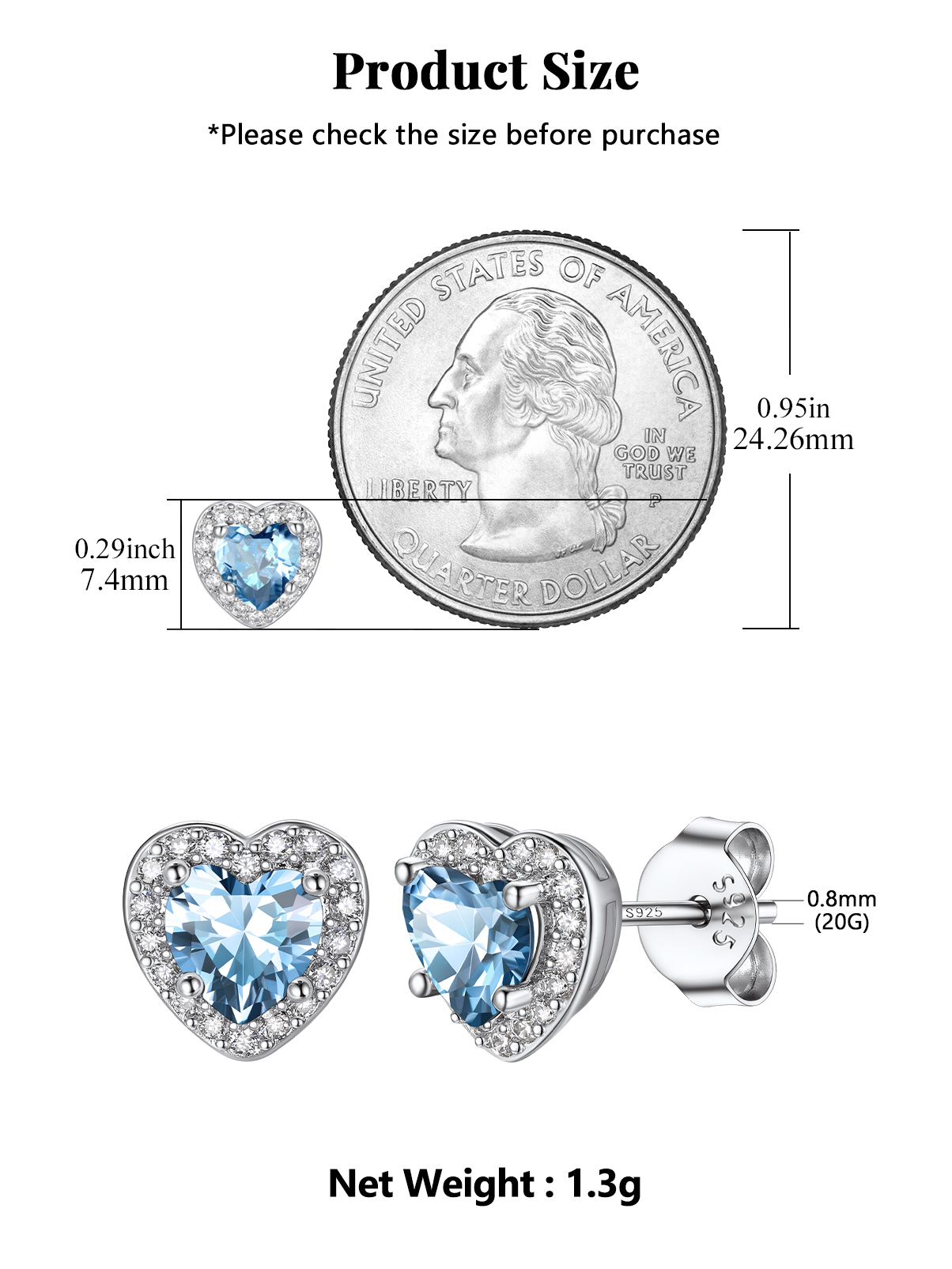 Silvora 925 Sterling Silver Heart Stud Earrings for Women March Birthstone Elegant Earring Birthday, Anniversary, Christmas Jewelry Gift