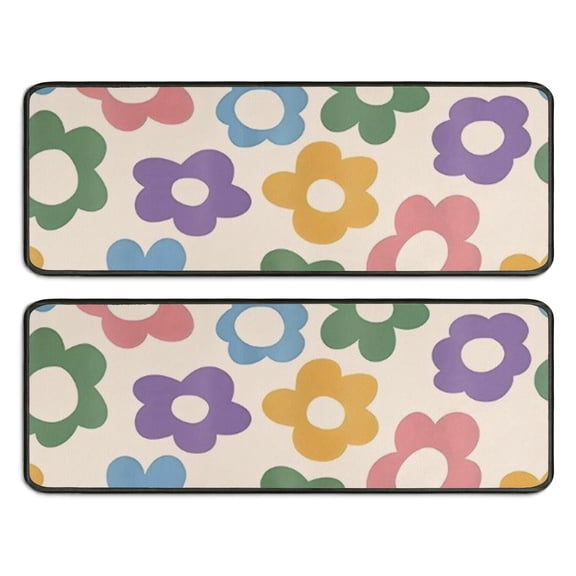 Kitchen Rugs Sets Of 2,Colorful Daisy Flower Silhouette Pattern Anti Fatigue Kitchen Mat Rugs Non Slip Washable,Decorative Kitchen Floor Mats for Kitchen,Sink,Laundry,17"x47" 17"x47"