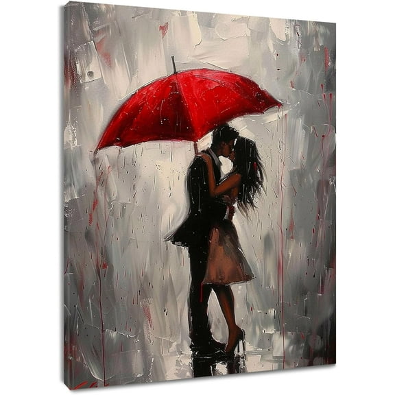Aaheei Lovers Wall Art for Bathroom Couple Kissing in Rain with Red Umbrella Pictures Wall Decor Romantic Canvas Wall Art for Living Room Bedroom Home Office Decor Posters