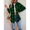 thumbnail image 4 of Womens Button Down Flannel Shirts Long Sleeve Plaid Shackets Business Casual Blouse Top Green L, 4 of 5